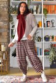 Jasper Plaid Brushed Cotton Shelby Barrel Pant Burgundy